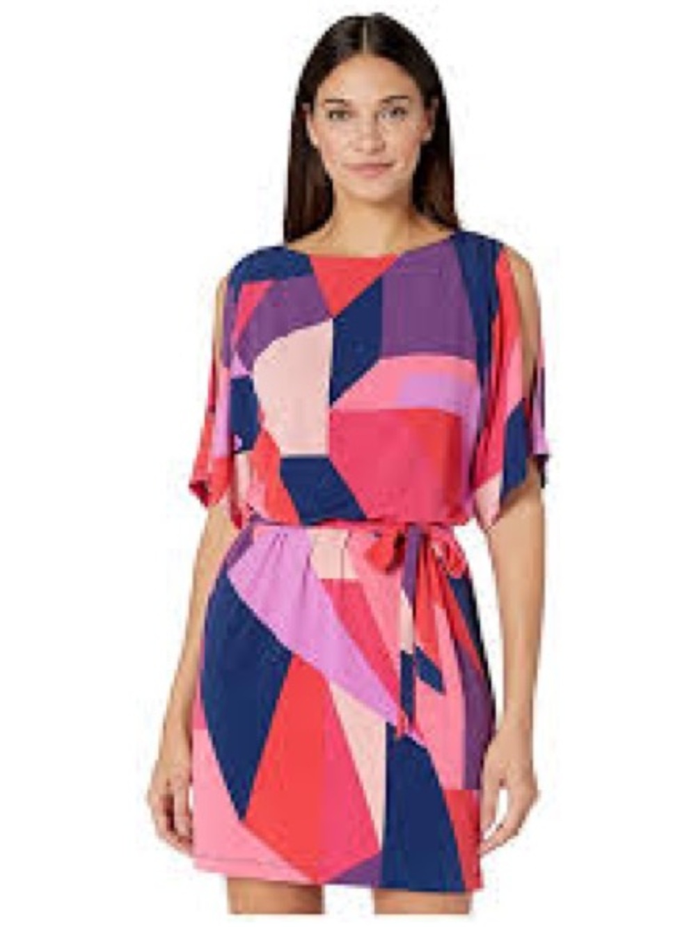 TRINA TURK flutter drape sleeve shift dress colorful size medium Palm Springs